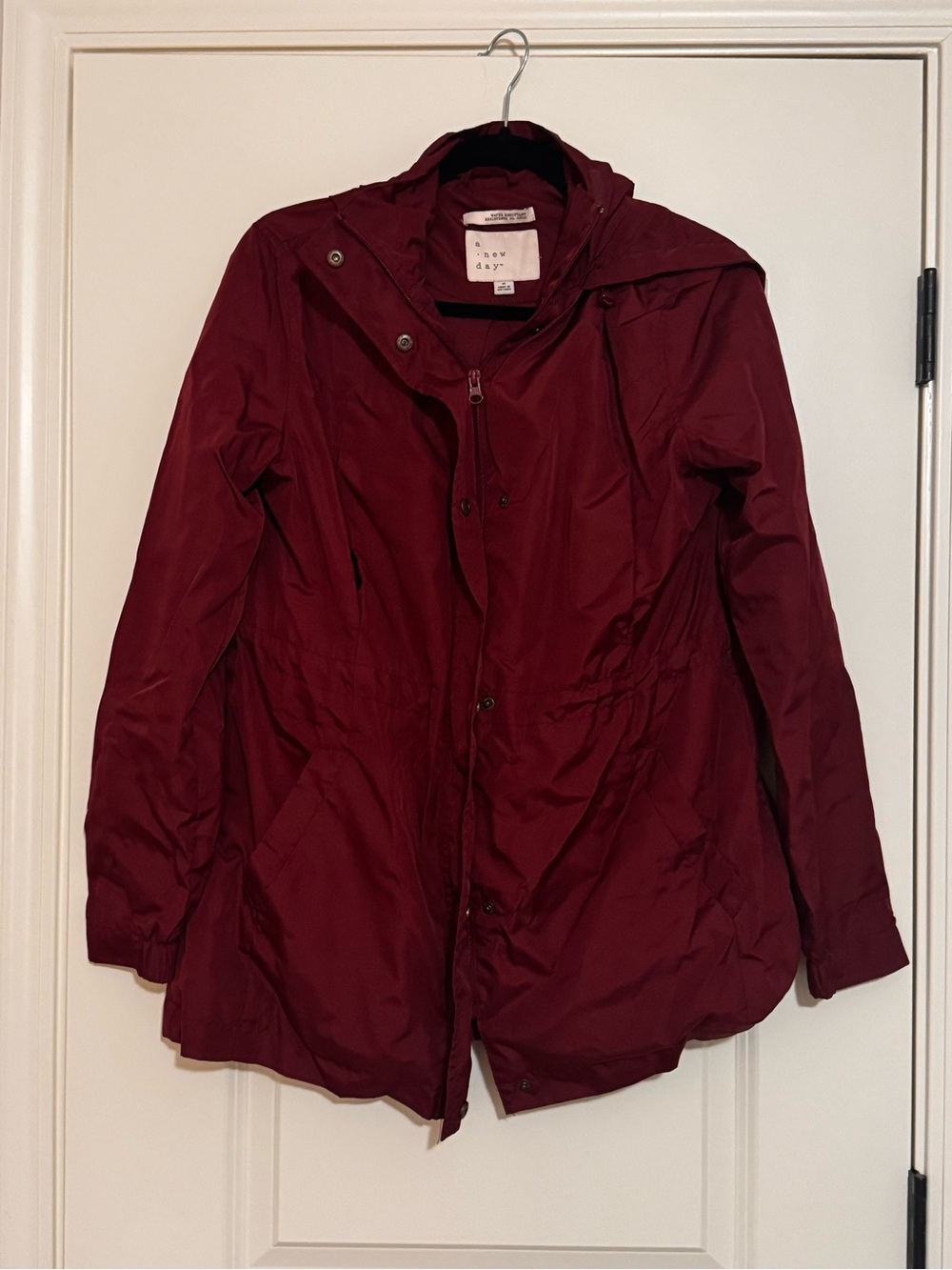 A new day burgundy water resistant rain jacket size small